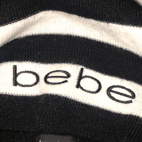 Like New bebe Beanie Hat Black White Stripe - Picture 3 of 3